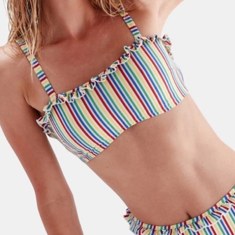 Solid and Striped Leslie Seersucker Ruffle Bikini Top (Multi Color)